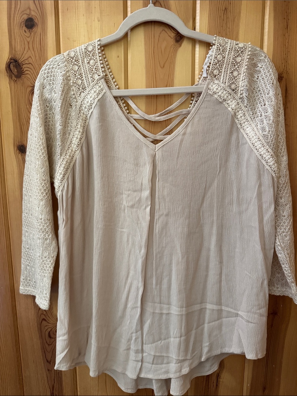 Miss Me Cream Crochet-Sleeve V-Neck Tunic